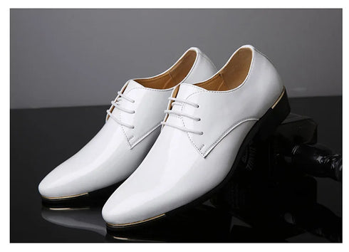 Elegant Oxford Dress Shoes for Men - Luxurious Patent Leather Formal Footwear for Weddings and Office Events, Sizes 38-48, Soft Rubber Outsole and Pointed Toe Design